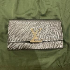Louis Vuitton Pochette Louis Silver Clutch with Gold Accents and chain -sold out